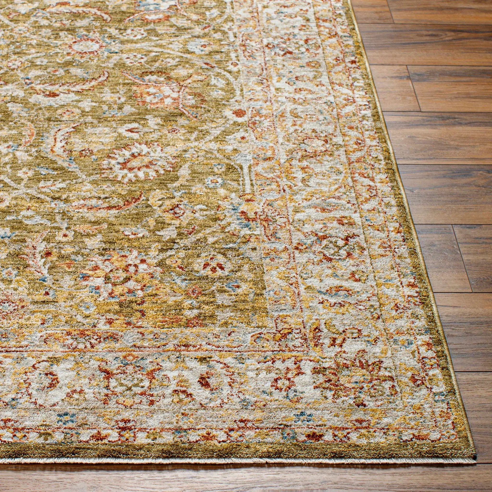 Dyan Green Textured Rug with Fringes by Boutique Rugs