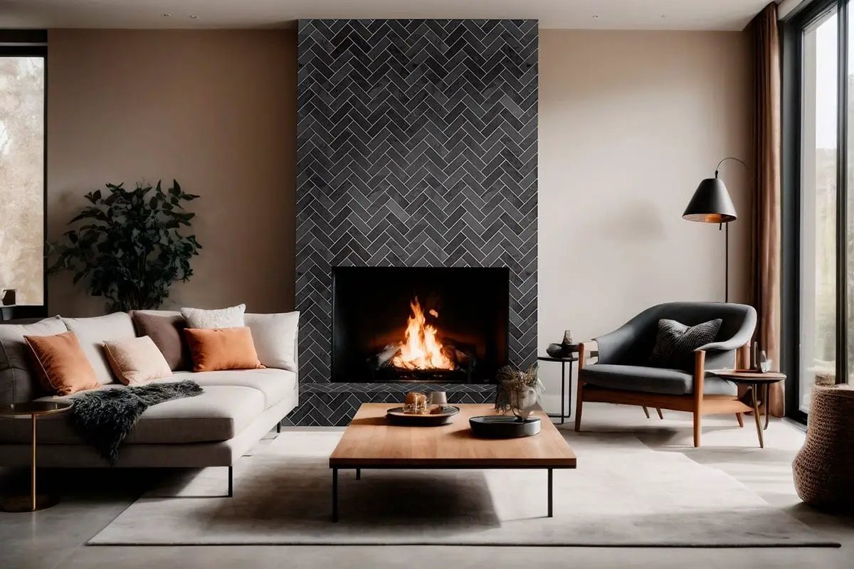 Montauk Black Gauged Slate Tiles 12x12 in a finished room