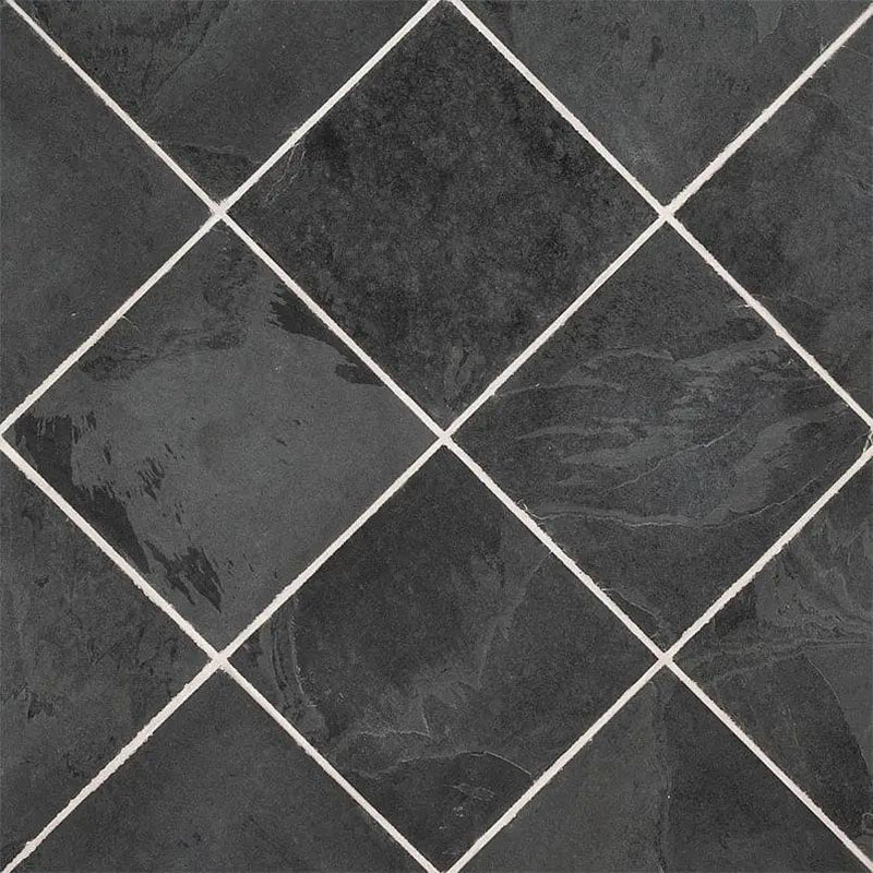Montauk Black Gauged Slate Mosaics 3x6 angled view