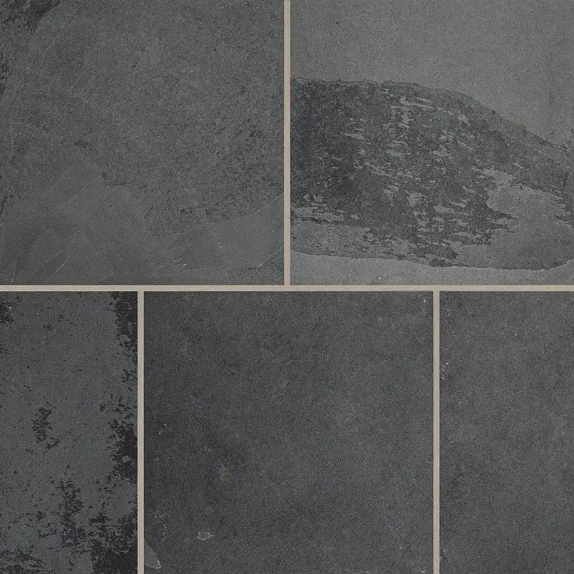Montauk Black Gauged Slate Tiles 16x16 close up