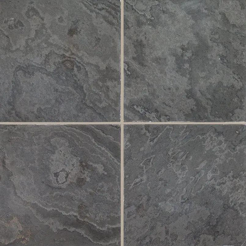Montauk Black Honed Slate Tiles 16x16 close up