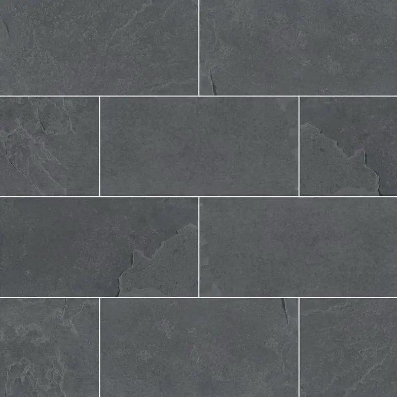 Montauk Black Gauged Slate Mosaics 3x6 close up