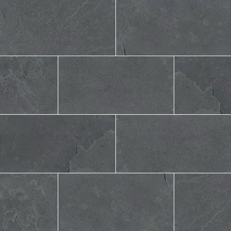 Montauk Black Gauged Slate Mosaics 3x6 close up