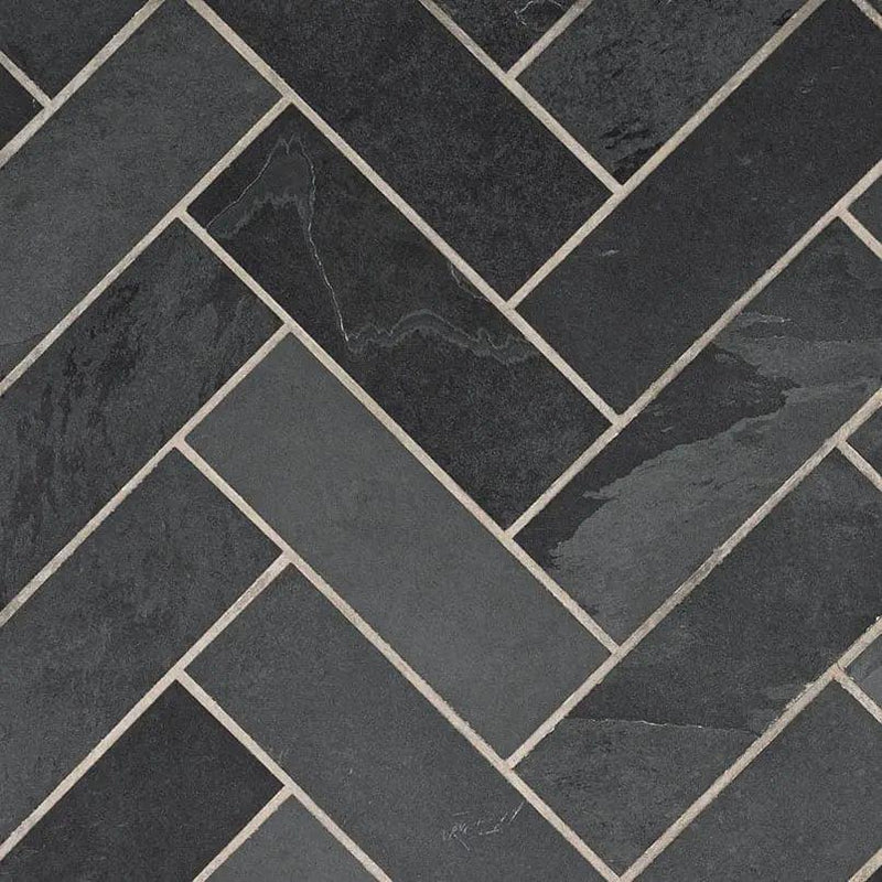 Montauk Black Gauged Slate Mosaics 4x12 close up