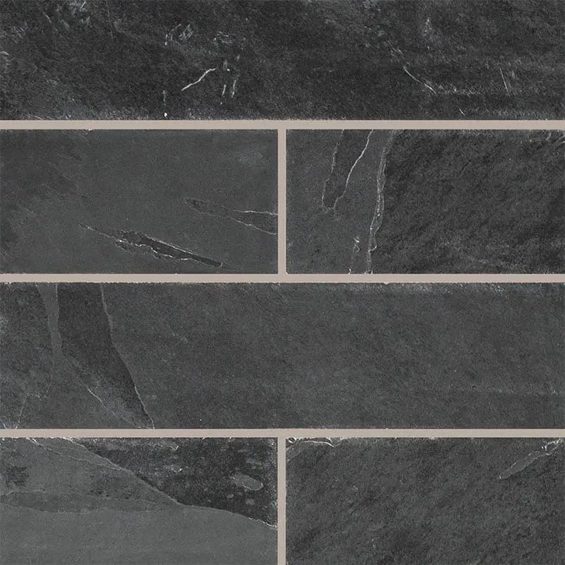 Montauk Black Gauged Slate Tiles 6x24 close up