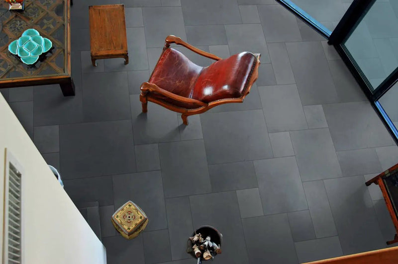 Montauk Blue Gauged Slate Tiles 12x24 in a finished room