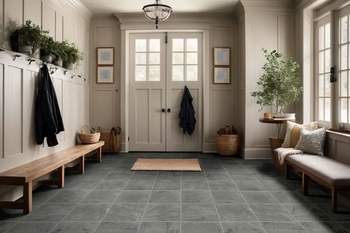 Montauk Blue Gauged Slate Tiles 12x24 in a finished room