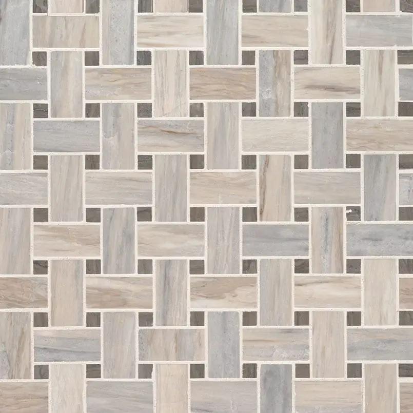 Angora Basketweave Polished Pattern Marble Mosaics close up
