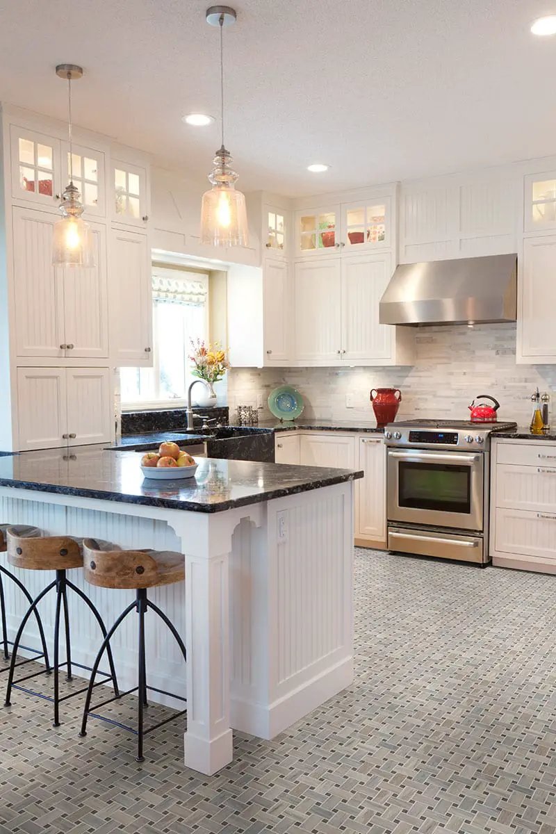 Angora Basketweave Polished Pattern Marble Mosaics in a finished room