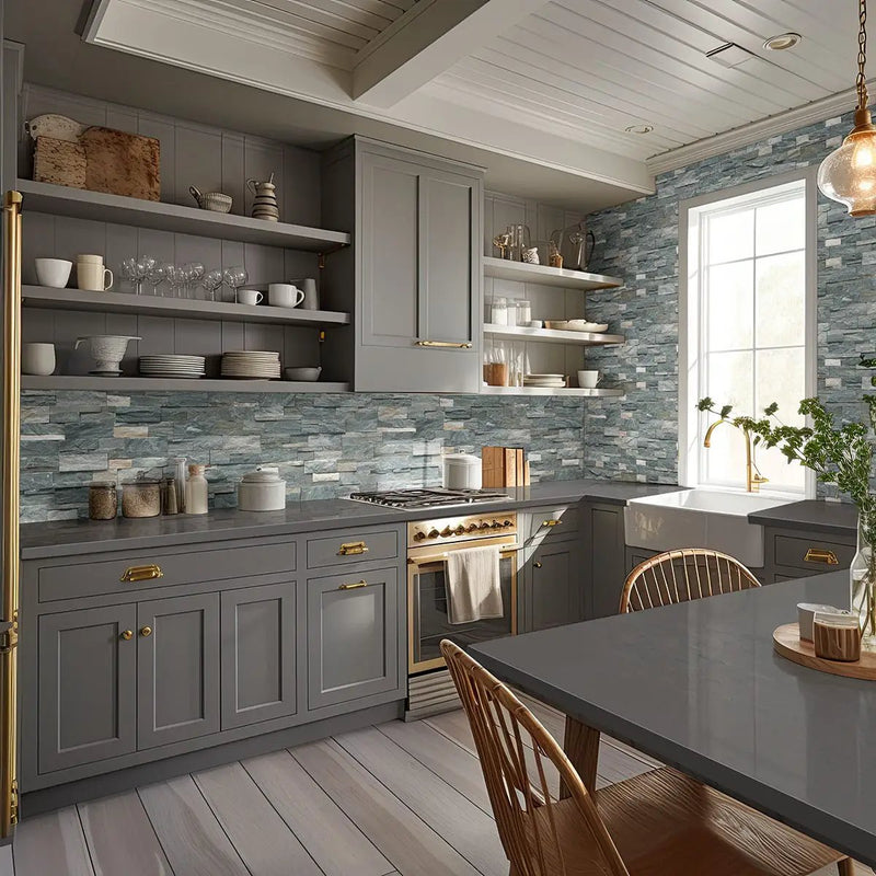 Angora Basketweave Polished Pattern Marble Mosaics in a finished room