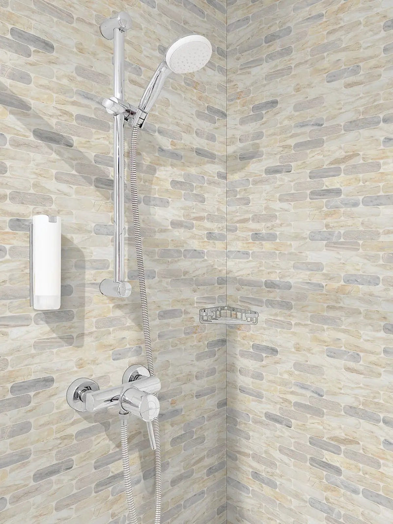 Angora Ellipse Polished Pattern Marble Mosaics in a finished room