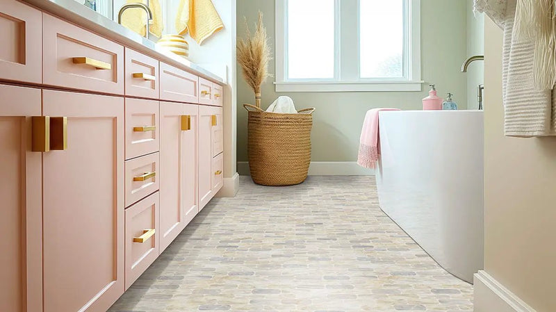 Angora Ellipse Polished Pattern Marble Mosaics in a finished room