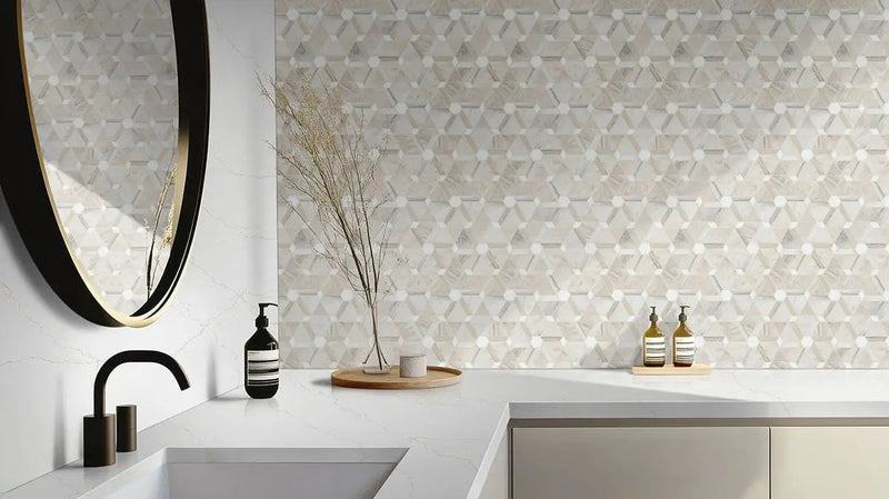 Angora Floralis Polished Marble Mosaics in a finished room