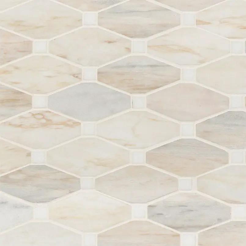 Angora Elongated Octagon Polished Pattern Marble Mosaics close up
