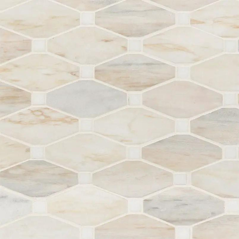 Angora Elongated Octagon Polished Pattern Marble Mosaics close up