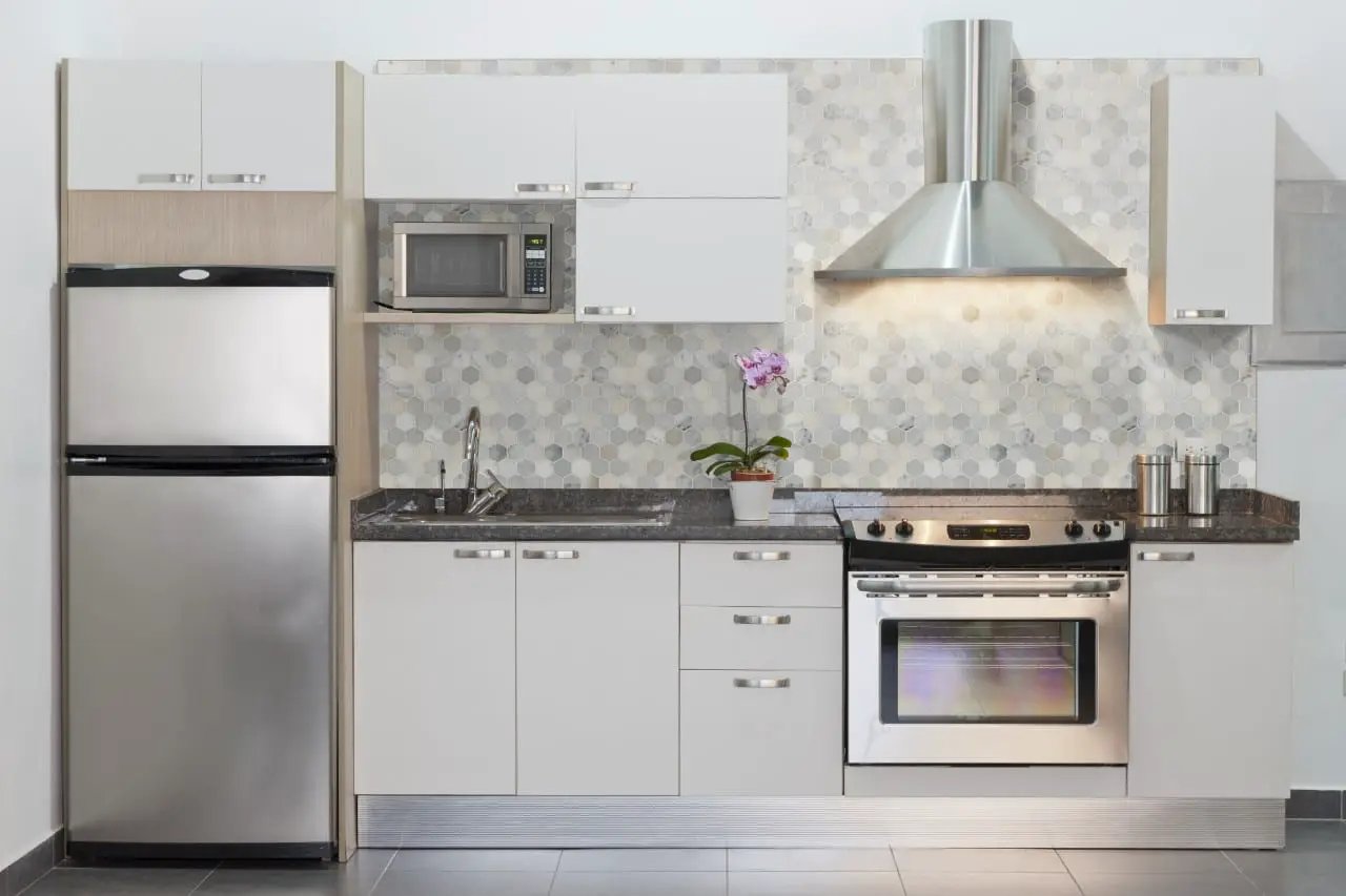Arabescato Carrara 2" Hexagon Mosaic Tile Honed Marble in a finished room