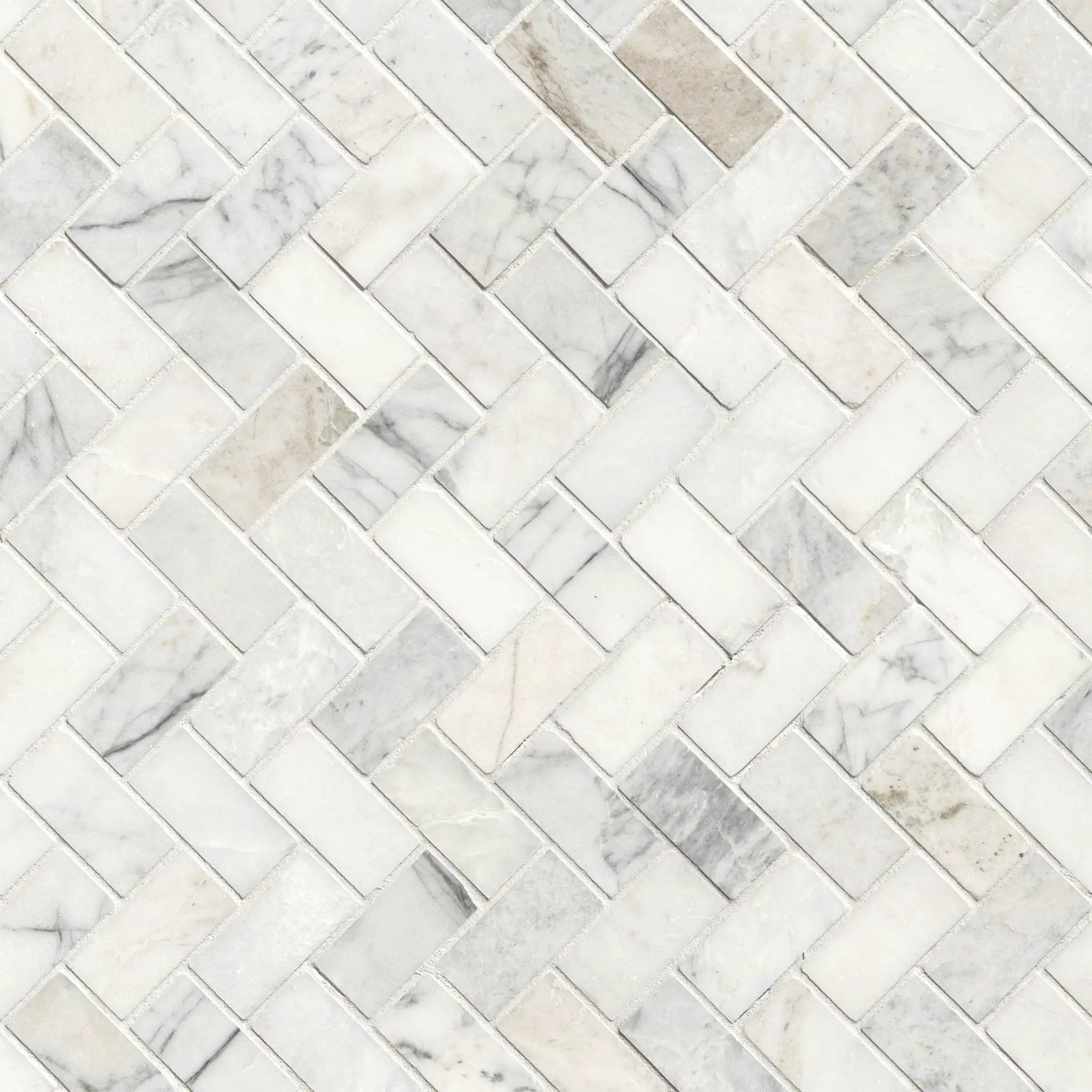 Arabescato Venato 1x2 Herringbone Honed Marble Mosaics close up