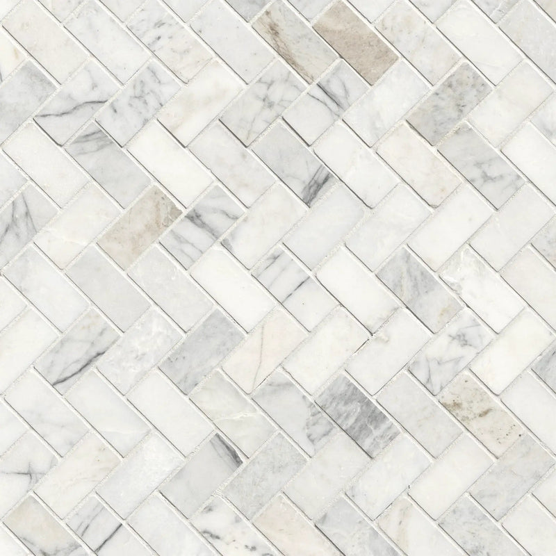 Arabescato Venato 1x2 Herringbone Honed Marble Mosaics close up