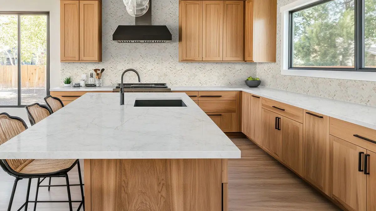 Arabescato Venato 1x2 Herringbone Honed Marble Mosaics in a finished room