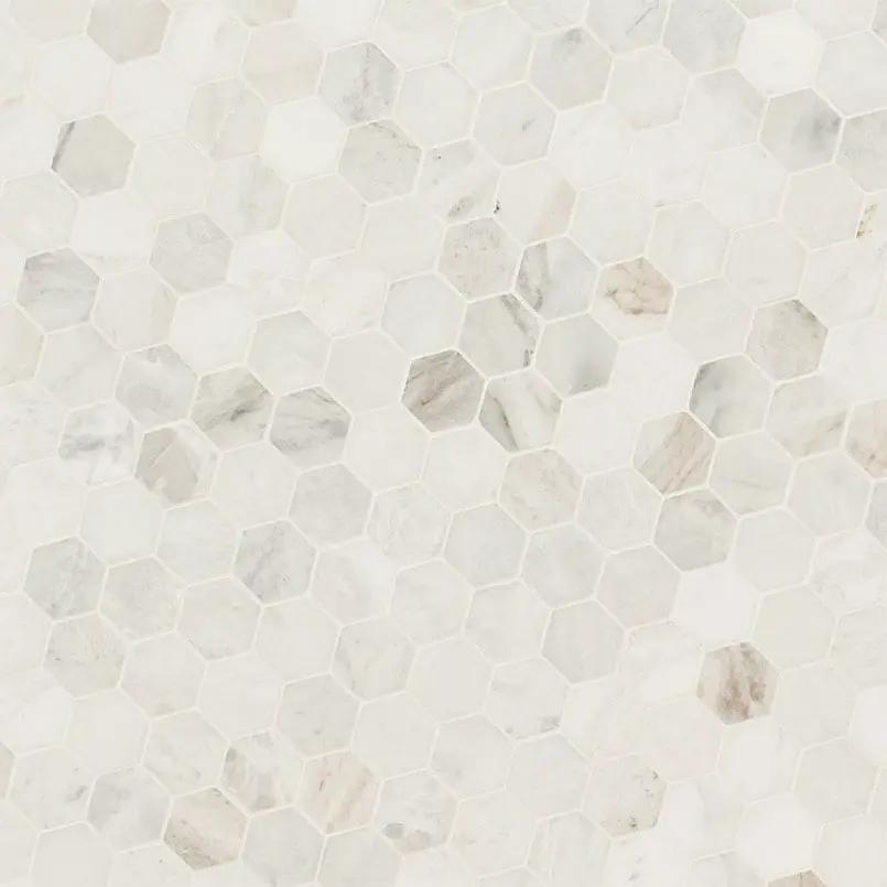 Arabescato Venato 2" Hexagon Honed Marble Mosaics angled view