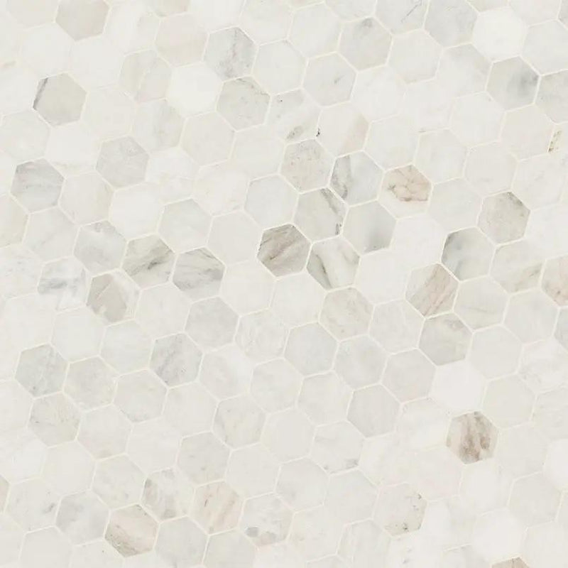 Arabescato Venato 2" Hexagon Honed Marble Mosaics angled view