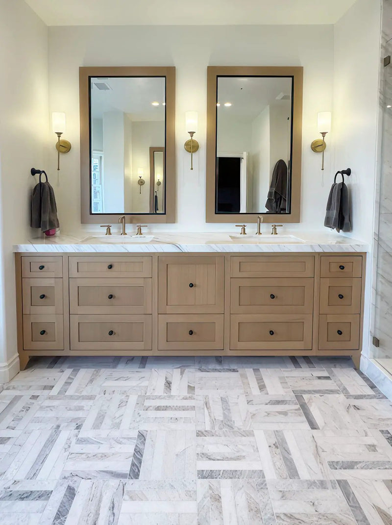 Arabescato Venato 2x12 Stack Hon Honed Marble Mosaics in a finished room