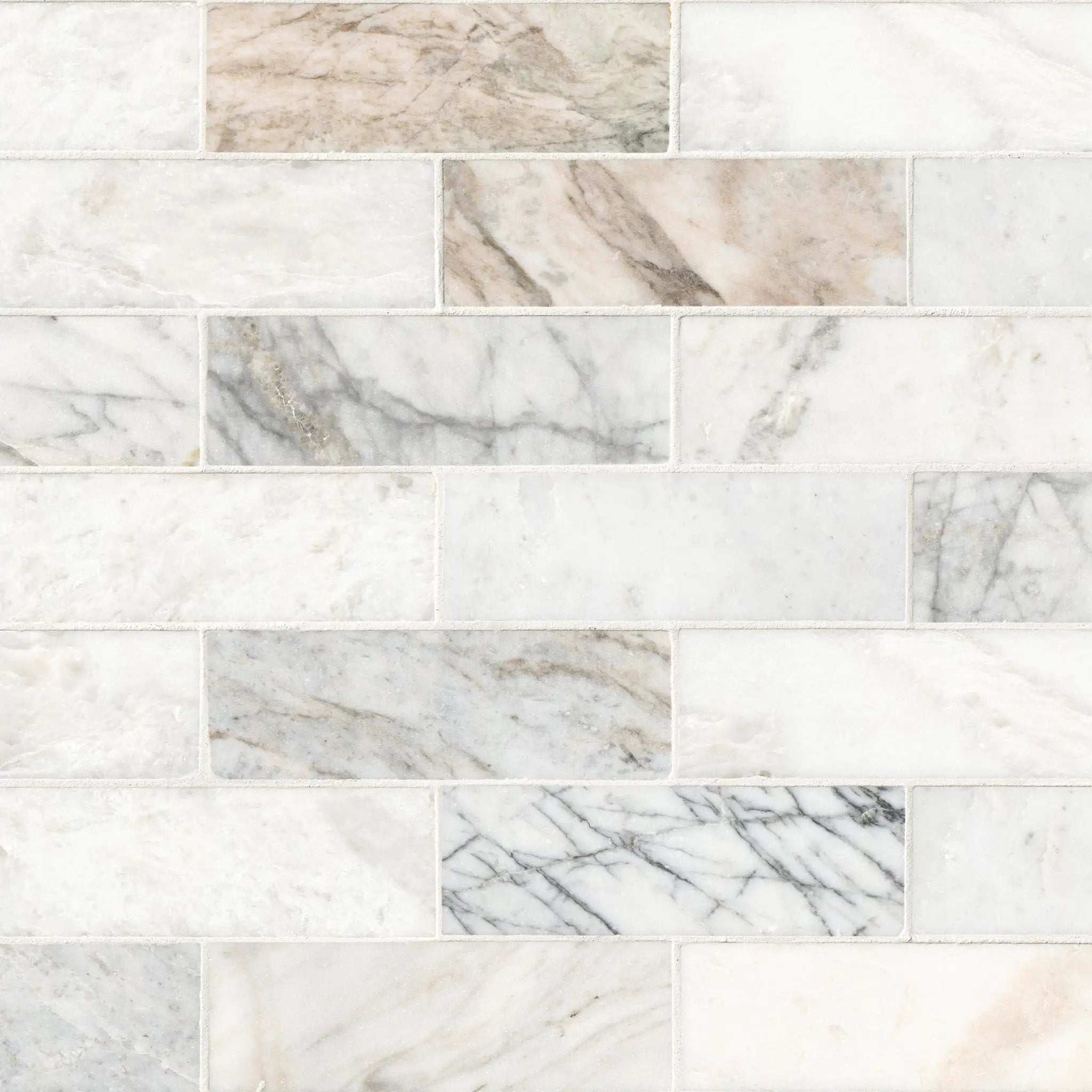 Arabescato Venato Tile 2x6 Honed Marble Mosaics close up