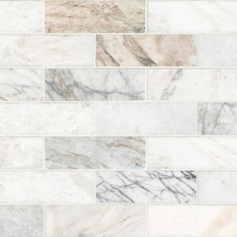 Arabescato Venato Tile 2x6 Honed Marble Mosaics close up