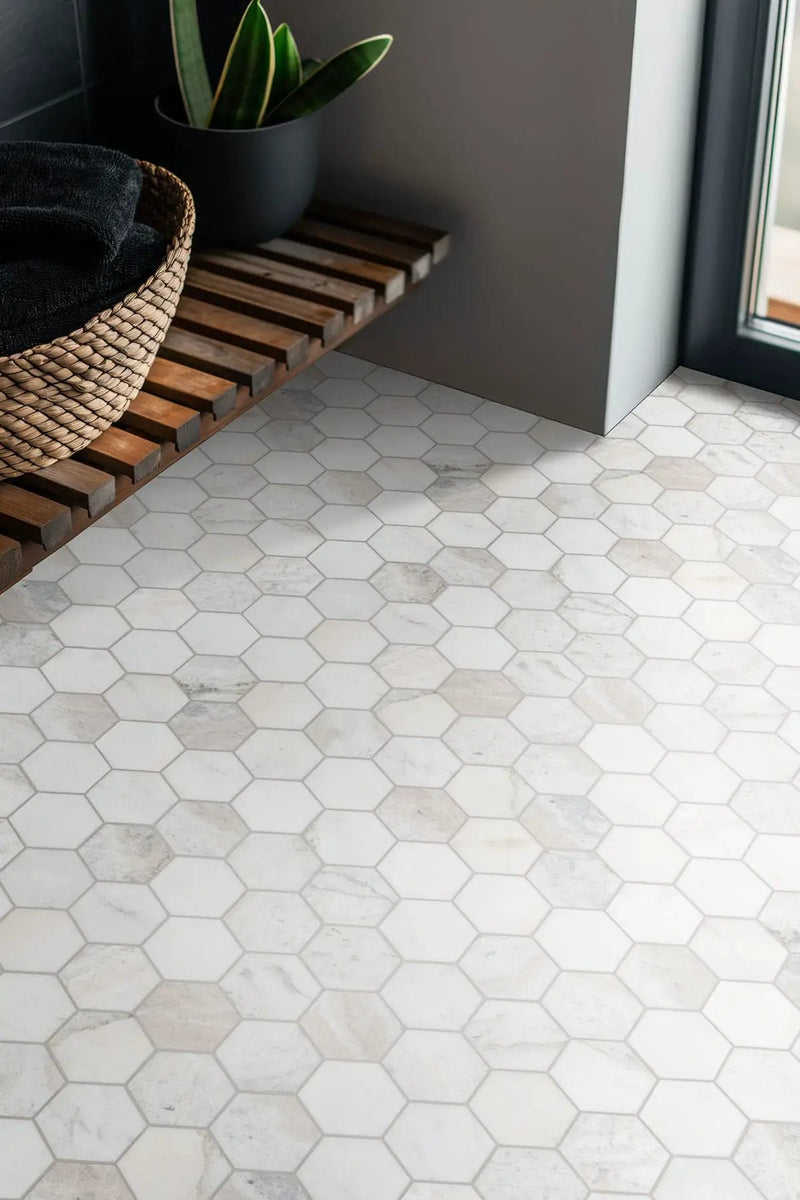 Arabescato Venato White 5" Hexagon Honed Marble Mosaics by MSI Surfaces