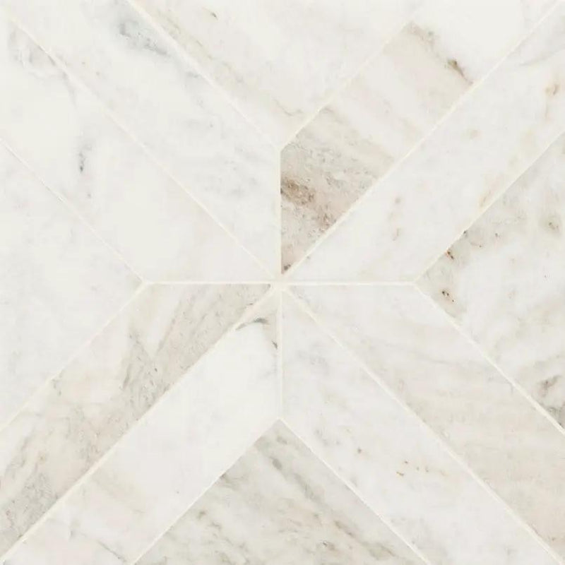 Arabescato Venato Argyle Honed Pattern Marble Mosaics close up