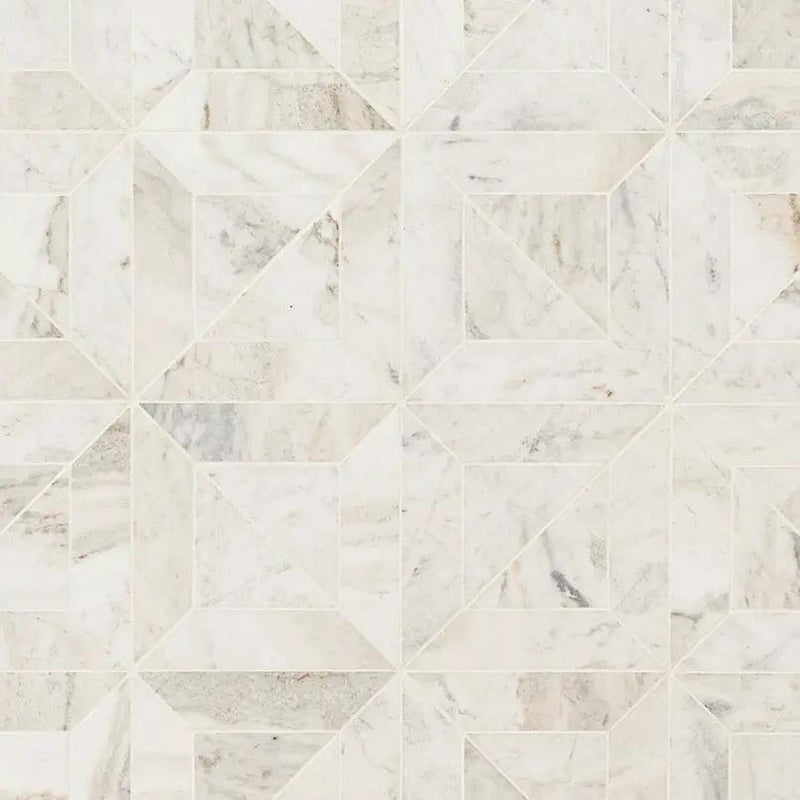 Arabescato Venato Argyle Honed Pattern Marble Mosaics angled view