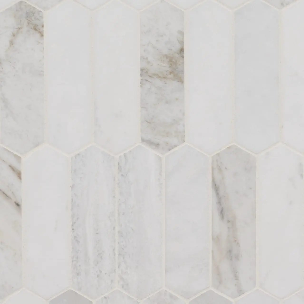 Arabescato Venato Picket Honed Pattern Marble Mosaics close up