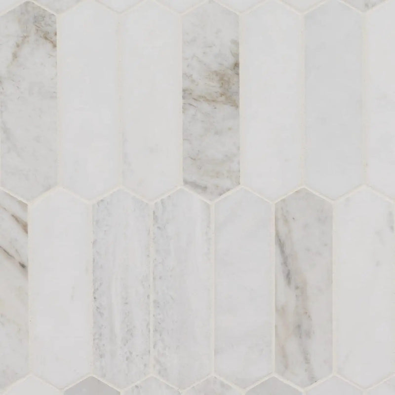 Arabescato Venato Picket Honed Pattern Marble Mosaics close up
