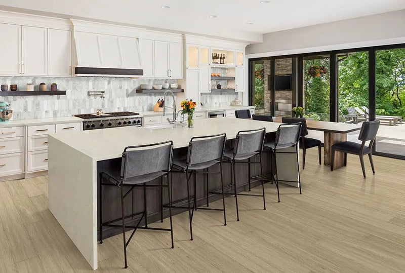 Arabescato Venato Picket Honed Pattern Marble Mosaics in a finished room
