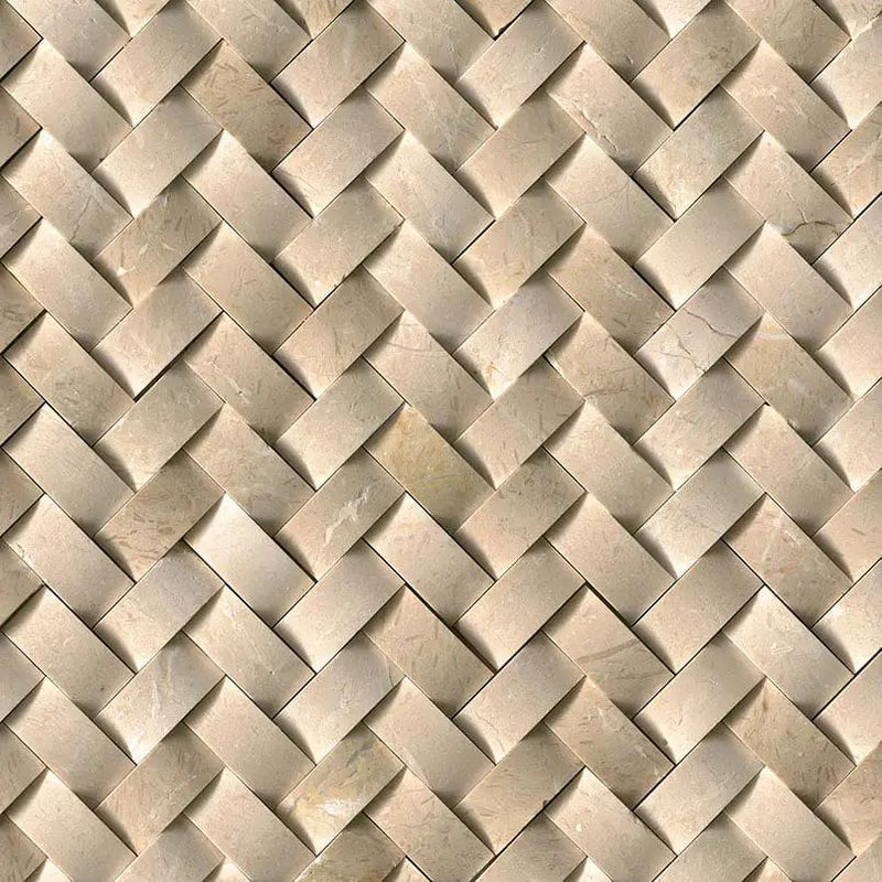 Crema Marfil Polished Herringbone Marble Mosaics 1x2 close up
