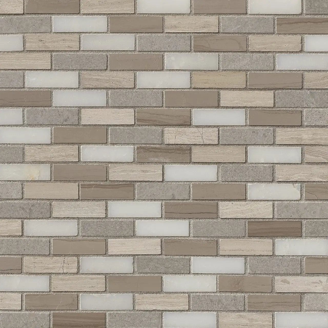 Arctic Storm 0.625x2 Brick Pattern Honed Marble Mosaics close up