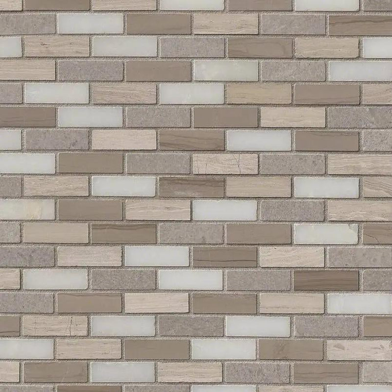 Arctic Storm 0.625x2 Brick Pattern Honed Marble Mosaics close up