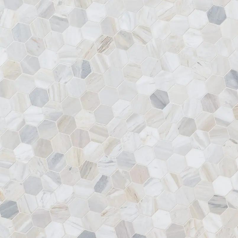 Athena Gold 2" Hexagon Honed Marble Mosaics angled view