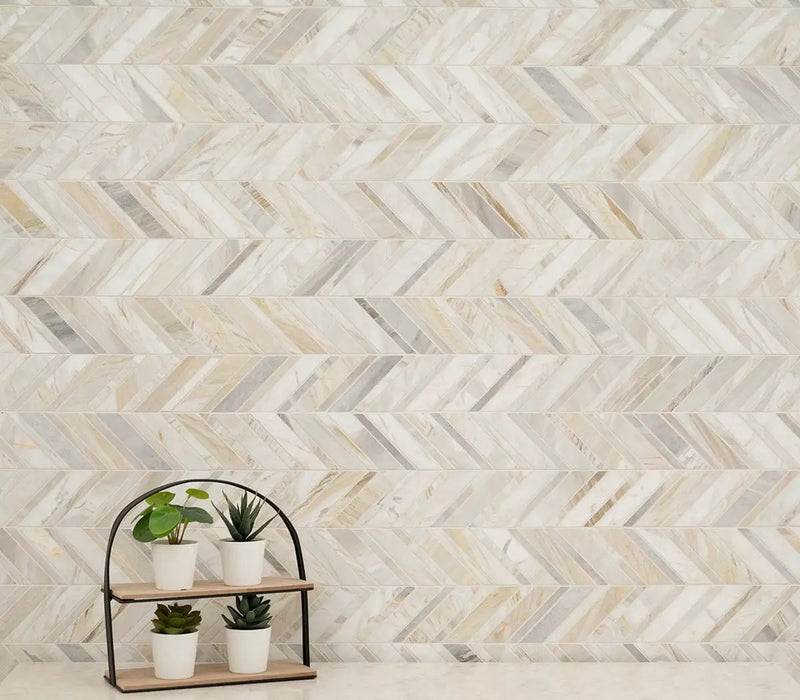 Athena Gold Chevron Pattern Honed Marble Mosaics by MSI Surfaces