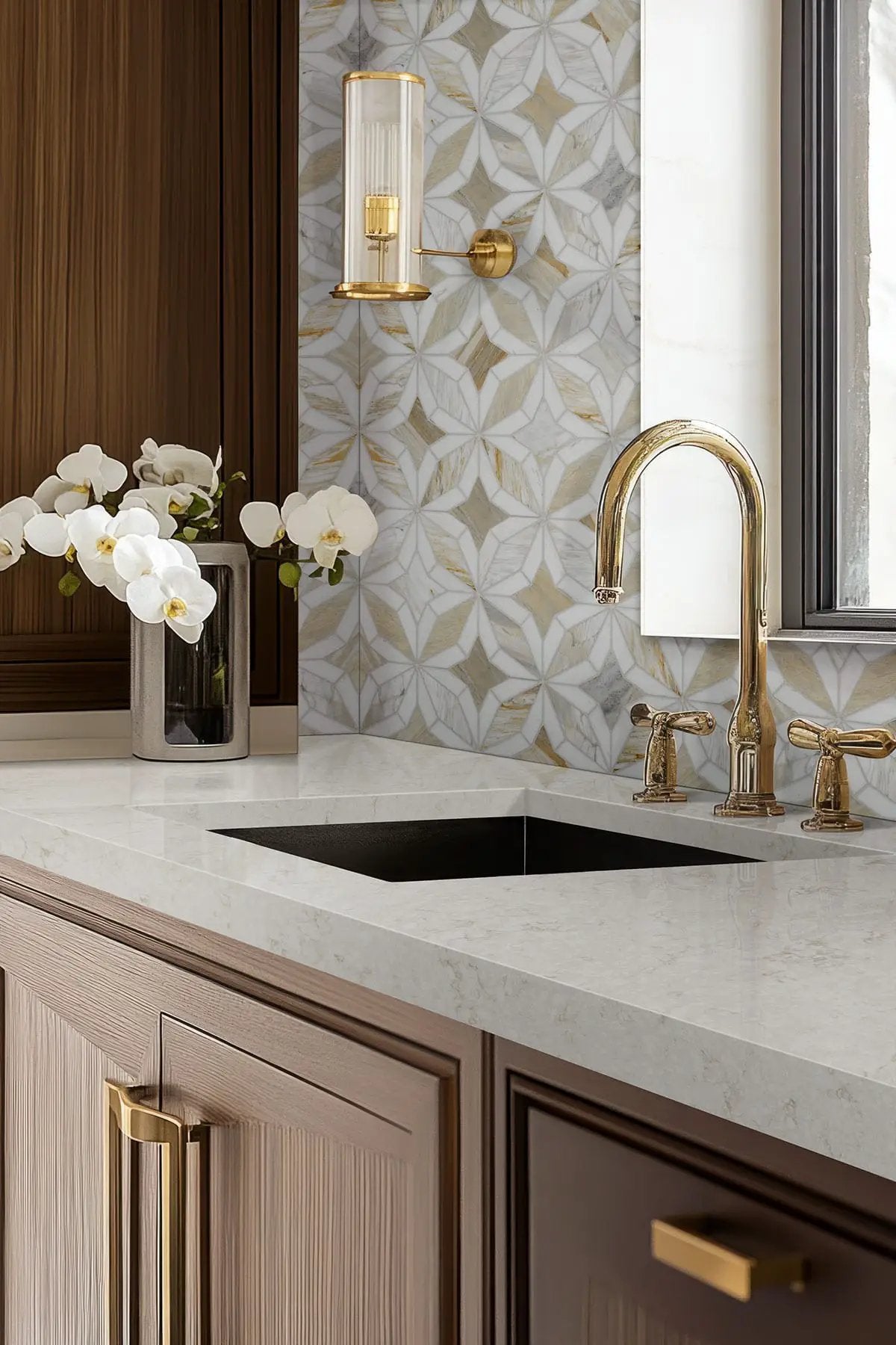 Athena Gold Estrella Polished Marble Mosaics by MSI Surfaces