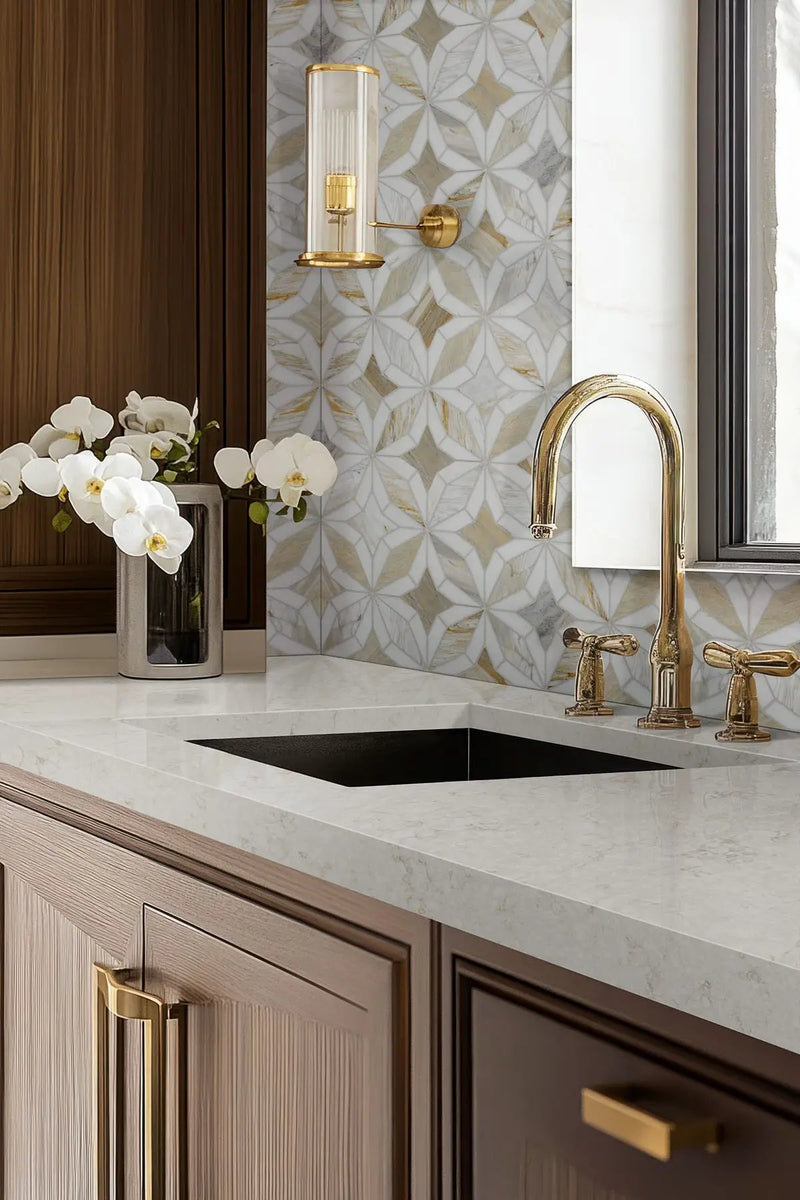 Athena Gold Estrella Polished Marble Mosaics by MSI Surfaces