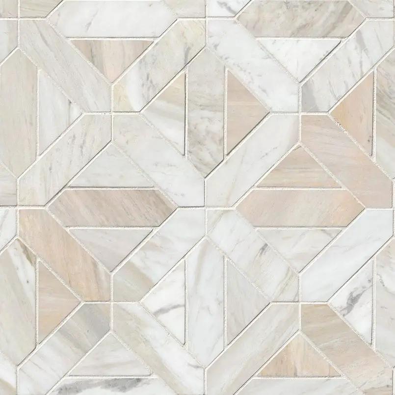 Athena Gold Geometrica Honed Pattern Marble Mosaics close up