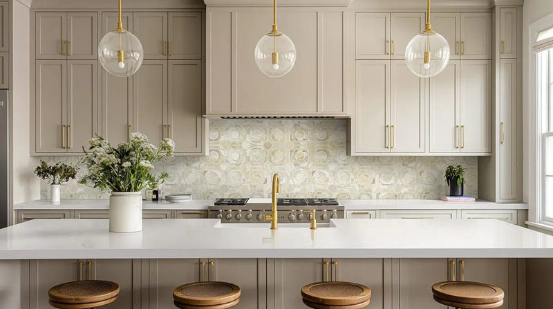 Athena Gold Regency Polished Pattern Marble Mosaics in a finished room