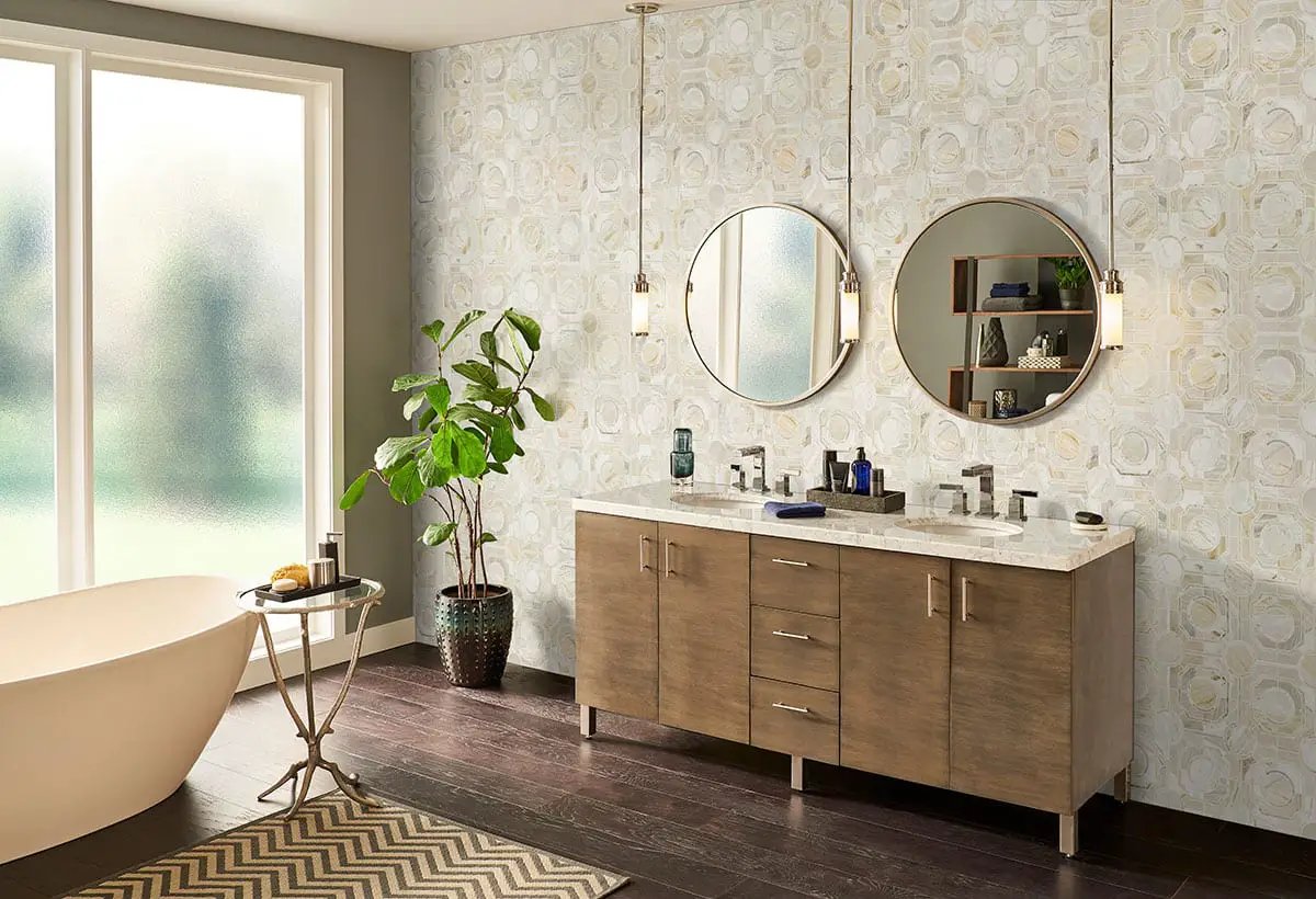 Athena Gold Regency Polished Pattern Marble Mosaics in a finished room