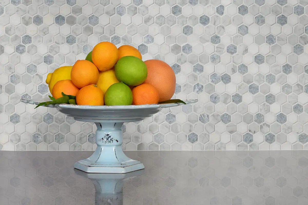 Azula Hexagon Mosaic Tile Polished Marble in a finished room