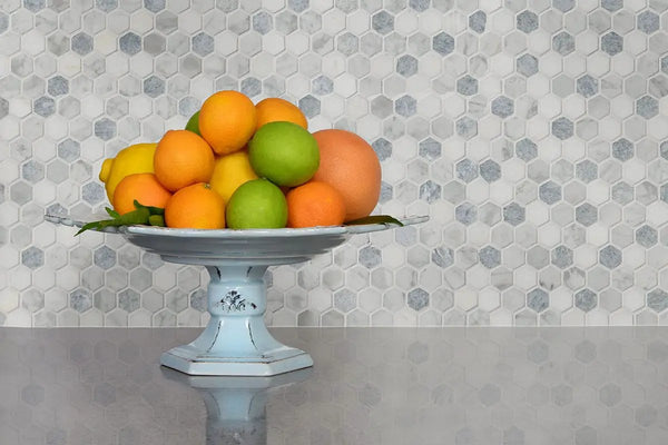 Azula Hexagon Mosaic Tile Polished Marble in a finished room