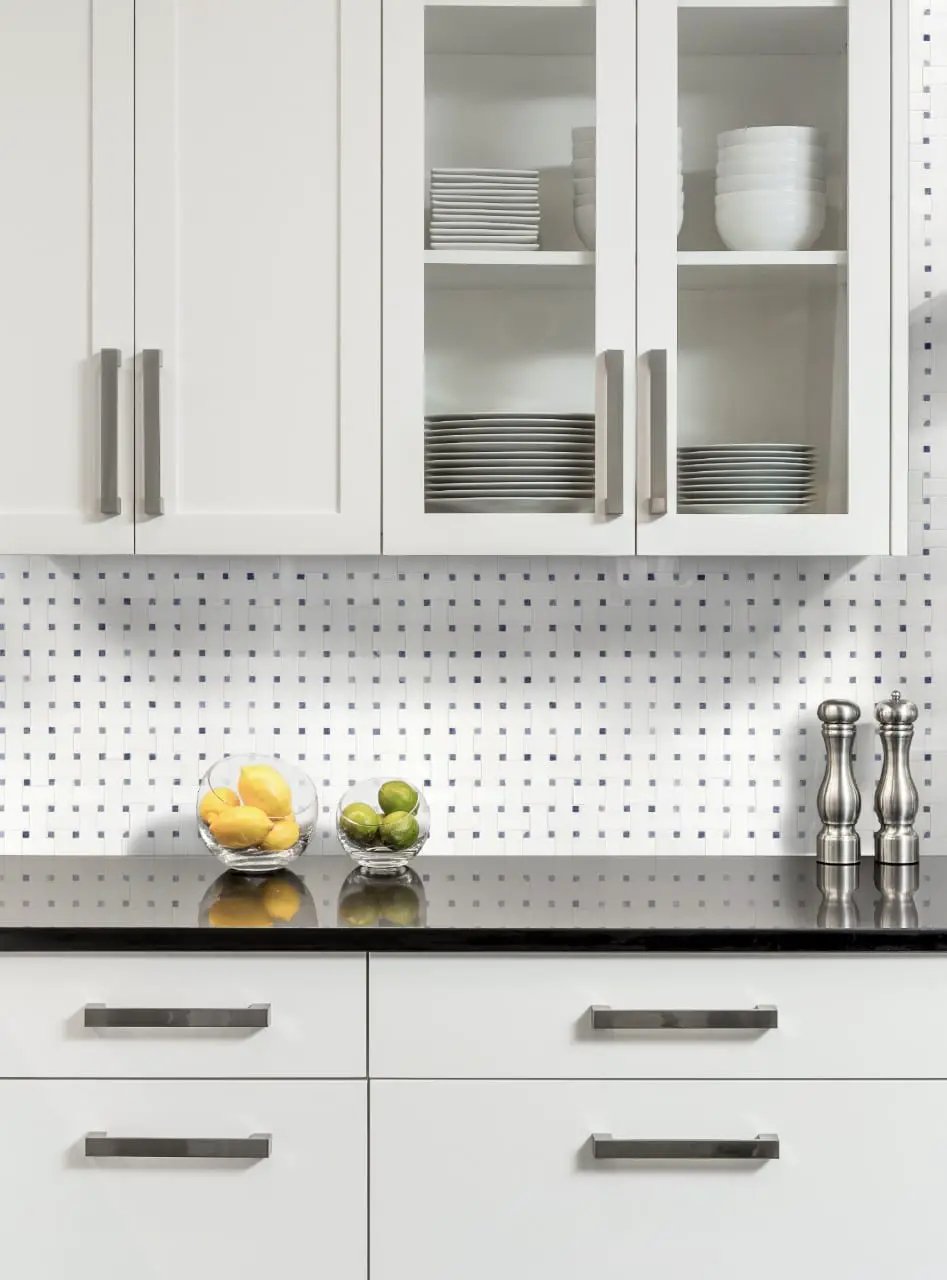 Azula Basketweave Polished Pattern Marble Mosaics in a finished room