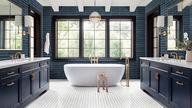 Azula Basketweave Polished Pattern Marble Mosaics in a finished room