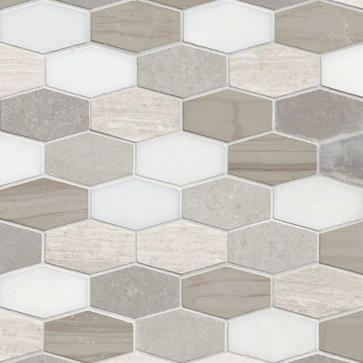 Bellagio Blend Elongated Hexagon Mosaic Tile Honed Pattern Marble by MSI Surfaces