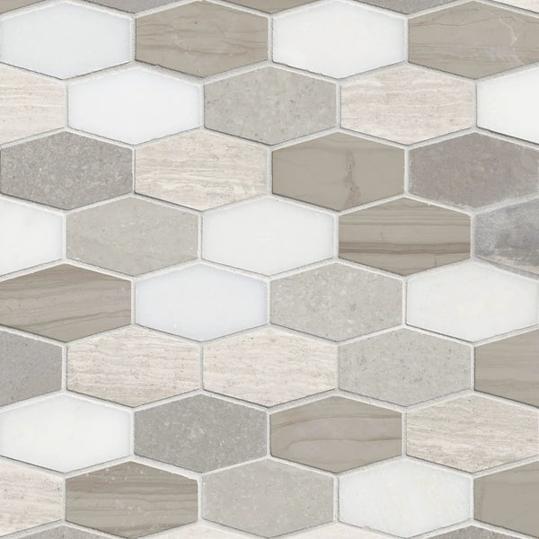 Bellagio Blend Elongated Hexagon Mosaic Tile Honed Pattern Marble